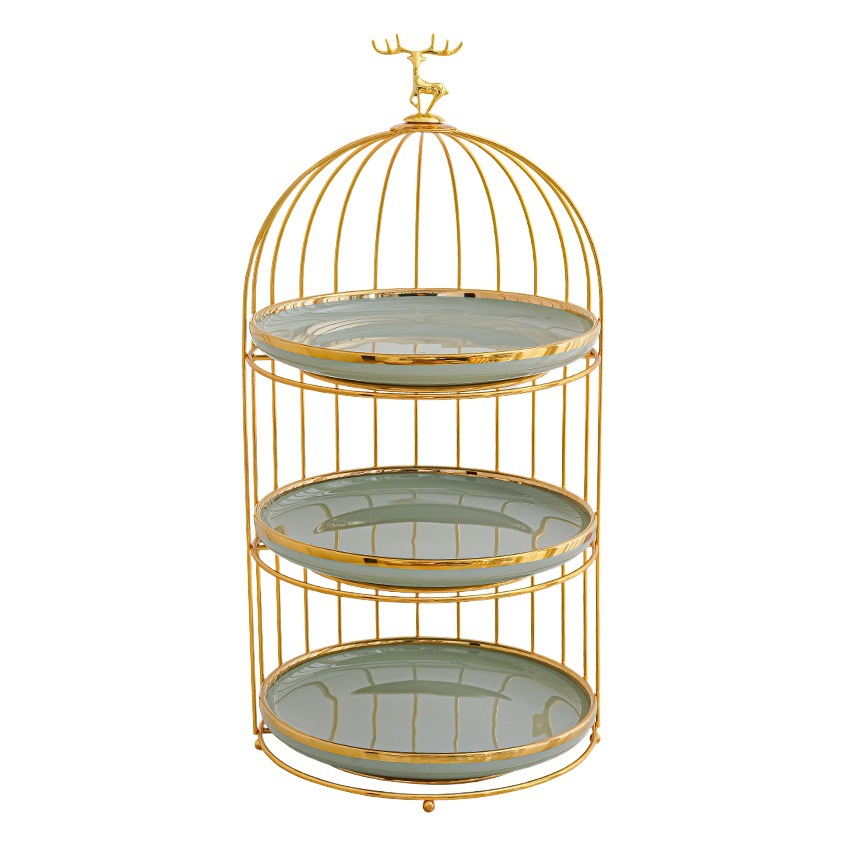 Plato de fruta de cerámica de lujo ligero mesa de café de la sala de estar cesta de frutas en casa plato de pastel de caramelo creativo adornos de almacenamiento de postre de doble capa