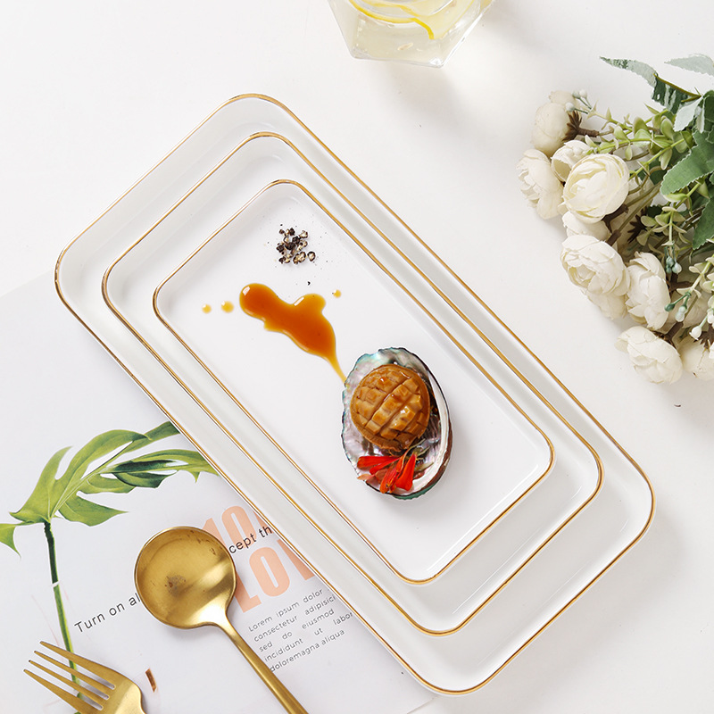 창작 세라믹 디너 플레이트 직사각형 접시 디저트 플레이트 케이크 플레이트 서양 음식 식기 생선제 접시 치킨 날개 생선회 플레이트