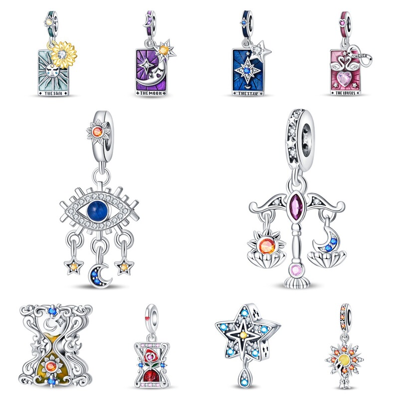 Tarot Star Moon Hourglass Pendant String Jewelry Beads DIY Accessories Bracelet Copper Silver Plated Cross Border New Tarot Star Moon Hourglass Pendant String Jewelry Beads DIY Accessories Bracelet Copper Silver Plated Cross Border New