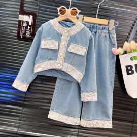 童装批发女童套装秋装25新款小女孩韩版网红炸街牛仔小香风两件套