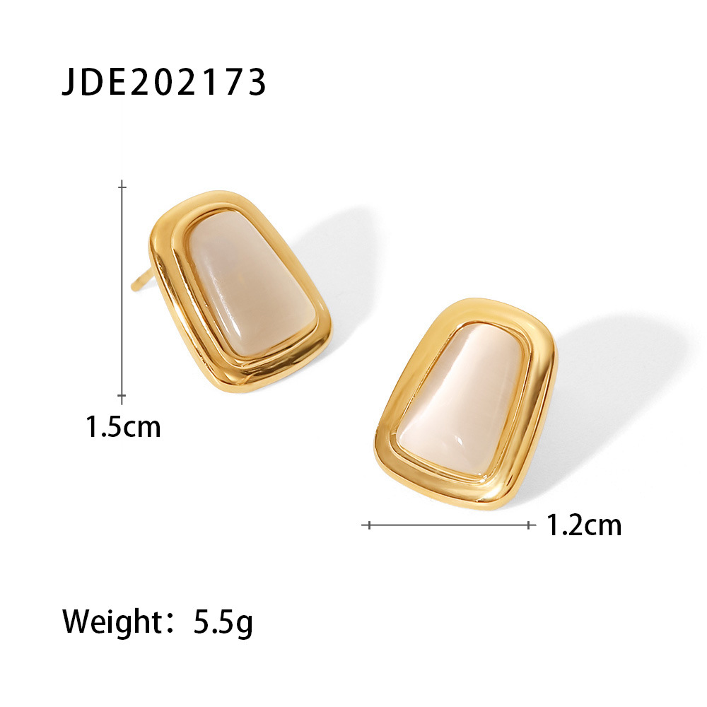 Fashion Square Stainless Steel Ear Studs Gold Plated Inlay Opal Stainless Steel Earrings display picture 5