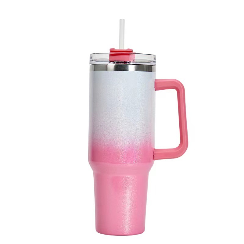 Vaso de Acero Inoxidable 304 con Pintura Arcoíris, 40 oz, Vaso para Auto con Pajita, Vaso para Hielo de Gran Capacidad, Vaso Aislado con Asa, Venta al por Mayor