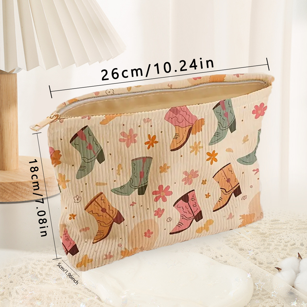 Zipper Closure Type / Strap Type Elegant Streetwear Floral Corduroy Square Makeup Bags