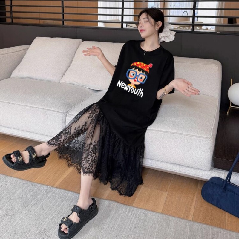 Korean Style Plus-Size Dress for Women, Summer Loose Fit, Flattering for Curvy Figures, Hides Belly and Flab, Age-Reducing, Patchwork Long T-Shirt Fishtail Dress Korean Style Plus-Size Dress for Women, Summer Loose Fit, Flattering for Curvy Figures, Hides Belly and Flab, Age-Reducing, Patchwork Long T-Shirt Fishtail Dress