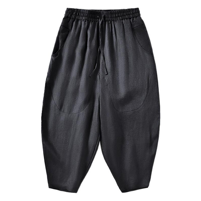 2025 primavera y verano nuevos pantalones de lino para hombre, pantalones finos de cintura media, pantalones harem sueltos grandes E005