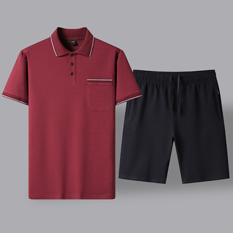 Verano de mediana edad traje casual hombre polo camisa de manga corta hombre suelta ropa deportiva de papá tamaño grande dos piezas set