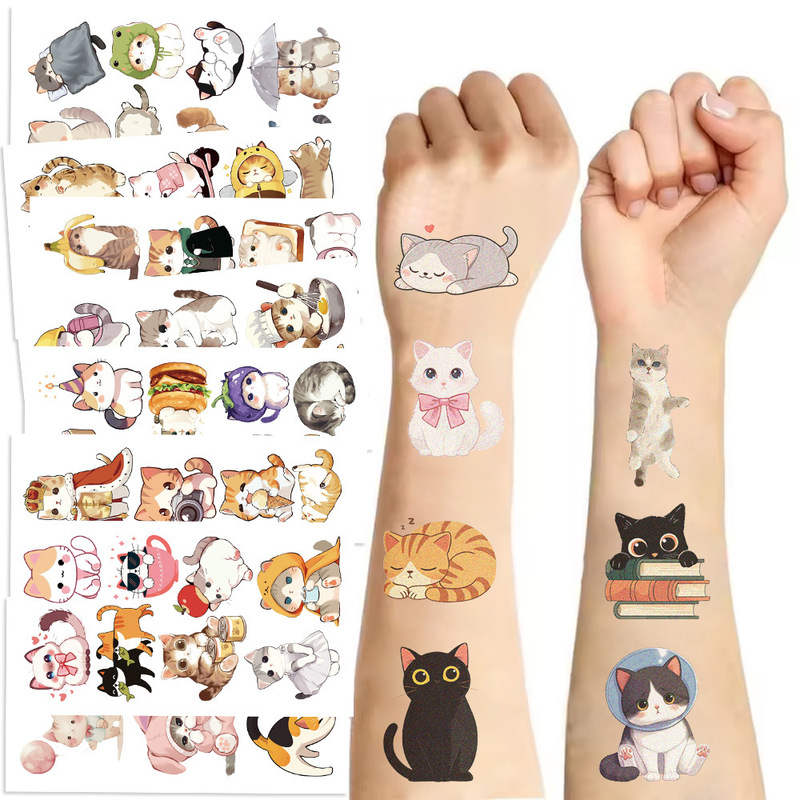 Cartoon Cute Watercolor Cat Tattoo Stickers Waterproof Holiday Party Children Disposable Tattoo Stickers Wholesale