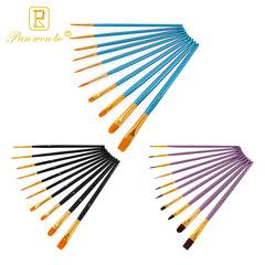 Cross-border 10-pcs Oil Painting Brush Set Acrylic Gouache Brush with Pearlescent Blue Wood Handle Nylon Hair Art Painting Brushes Wholesale