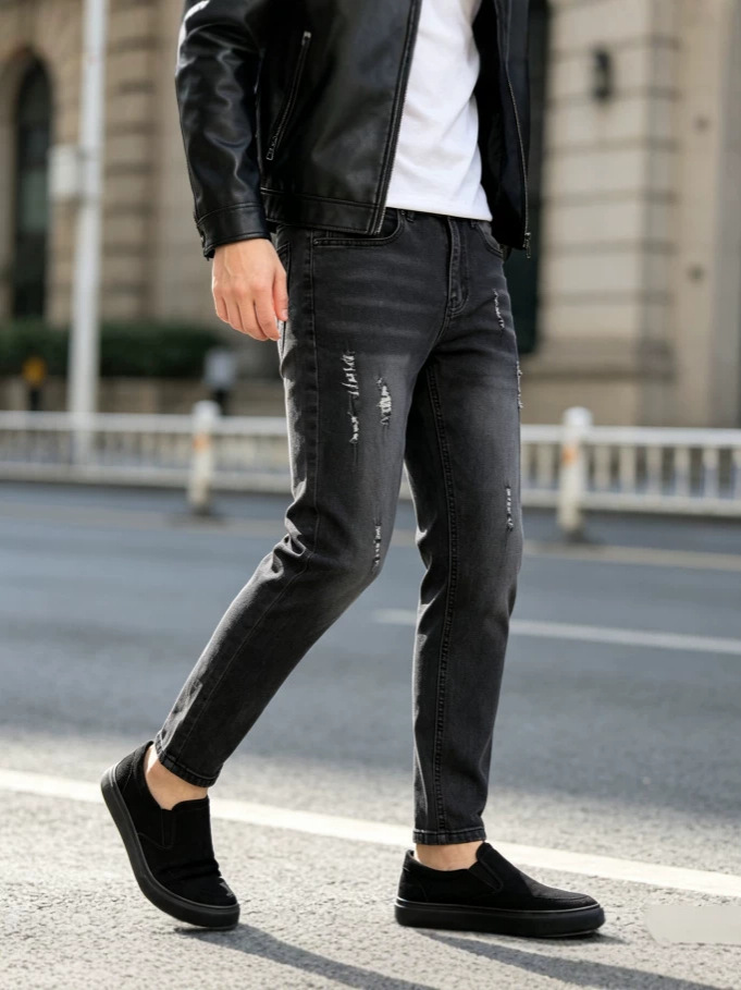 Jeans Ajustados para Hombre de Mezclilla de Algodón, Elásticos, para Uso Casual
