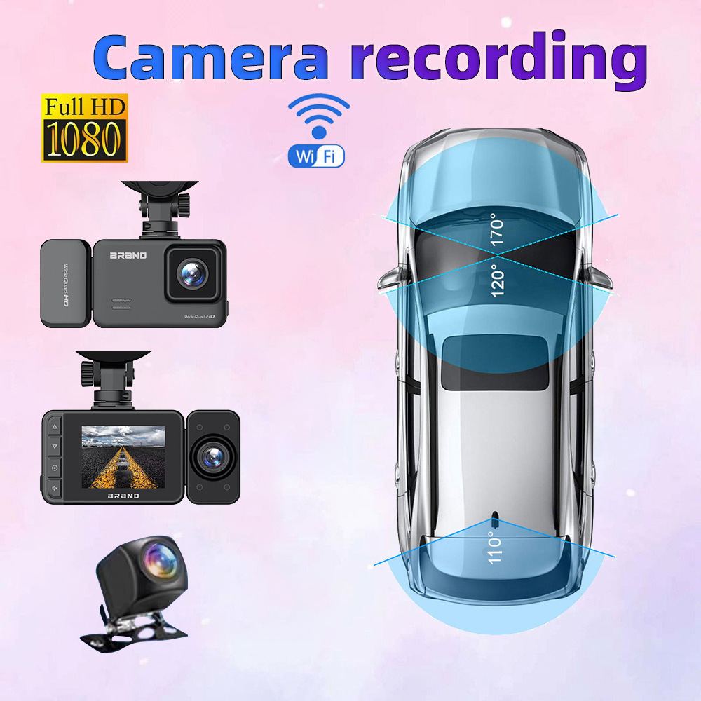 Multi-function three-recording driving recorder super wide-angle infrared night vision support WiFi reversing image parking monitoring