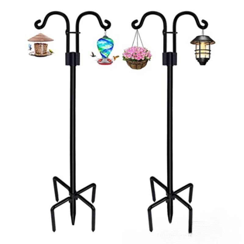 Amazon Wrought Iron Metal Shepherd Hook Outdoor Lawn Stake Double Hook Garden Stand Rust-Proof