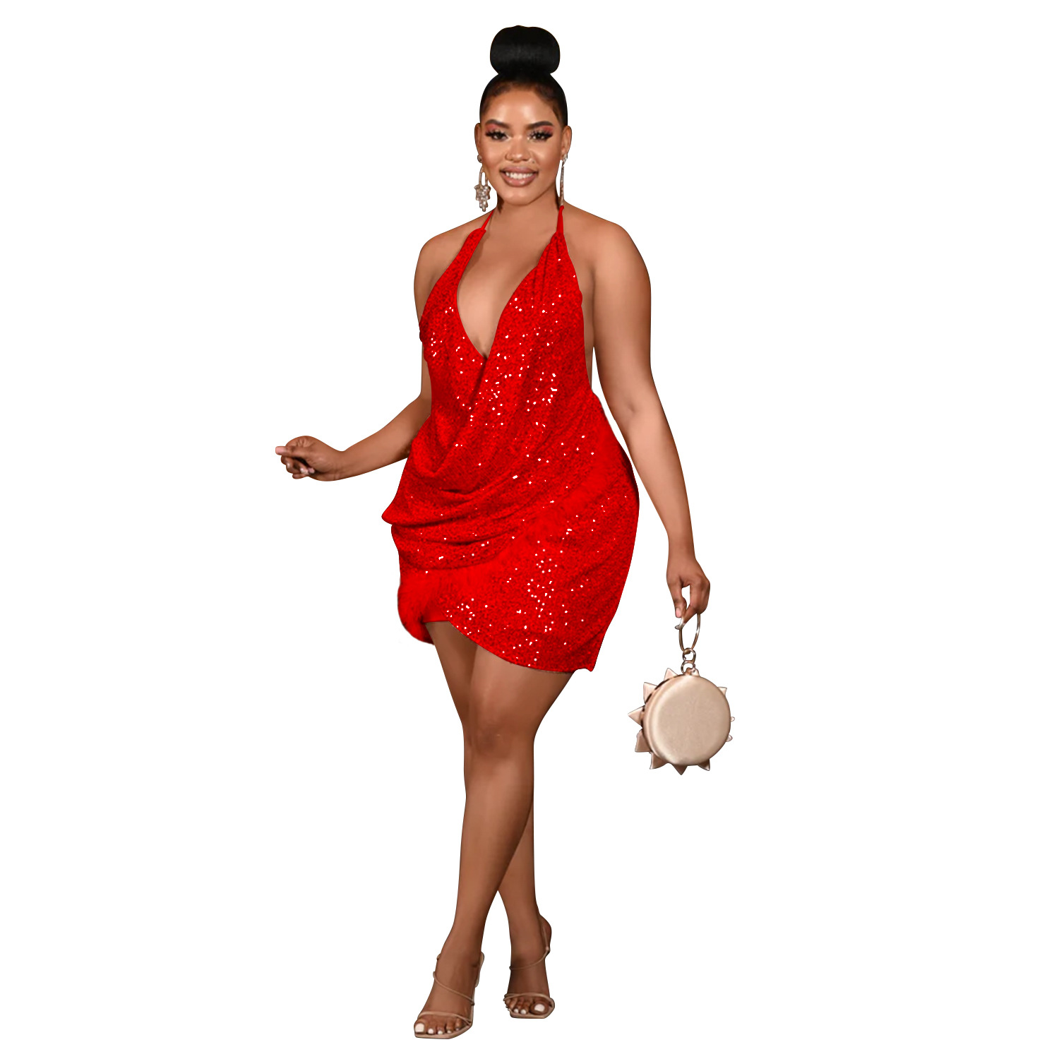 C6905 cross-border AliExpress amazon Europa y América moda de mujer sexy con cuentas de cinturón vestido vestido corto en una sola falda