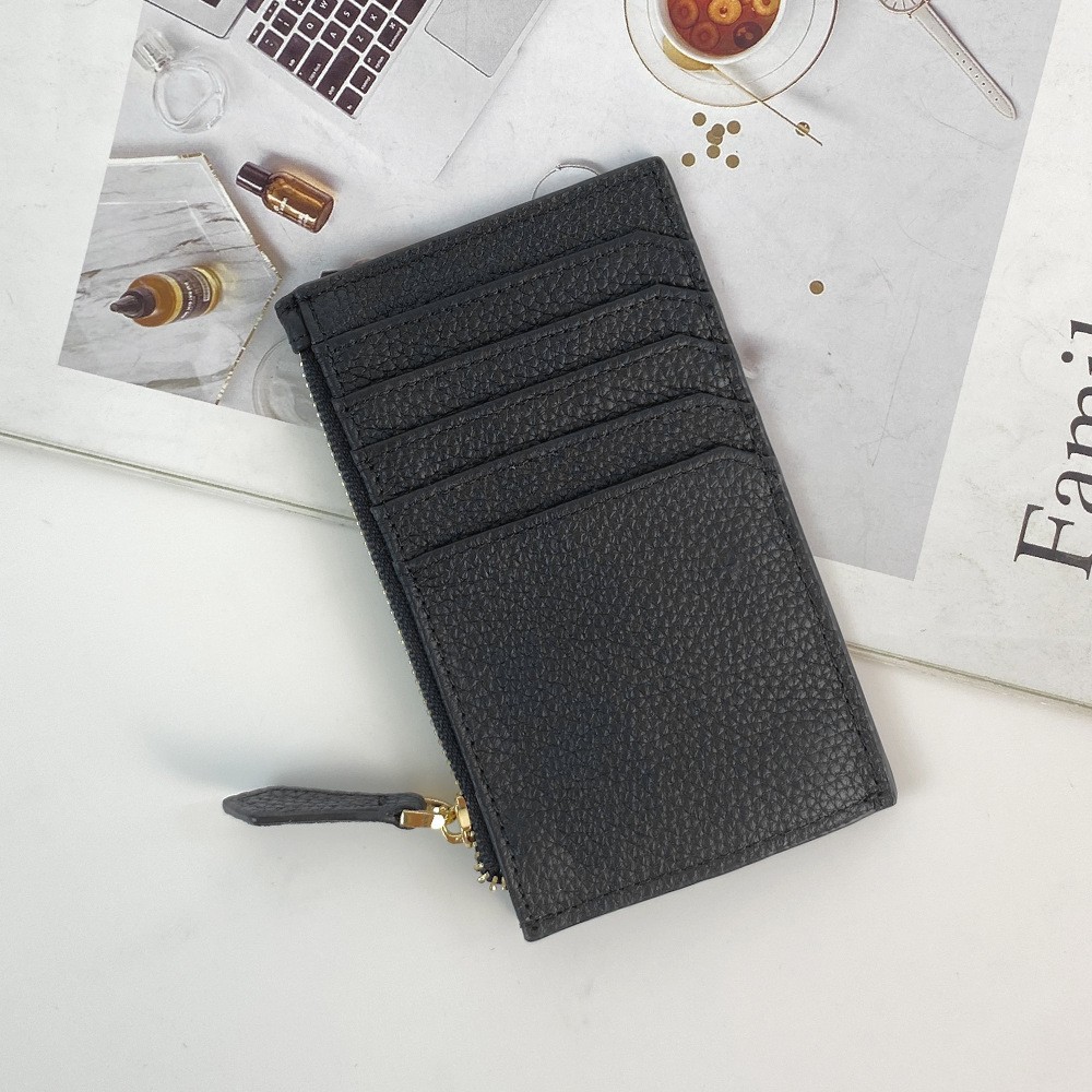 Moda transfronteriza simple estilo japonés estilo coreano titular de la tarjeta con ranura para múltiples tarjetas bolso de identificación de piel de vaca de primera capa monedero de cuero suave con cremallera