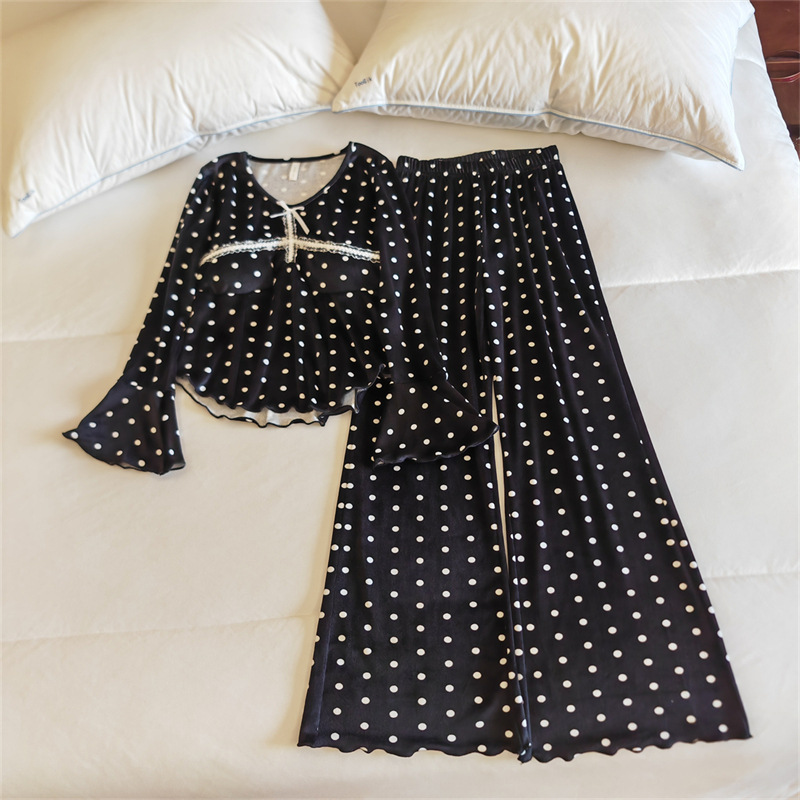 8644#(가슴 패드 포함) 슈트 블랙 도트 아일랜드 벨벳