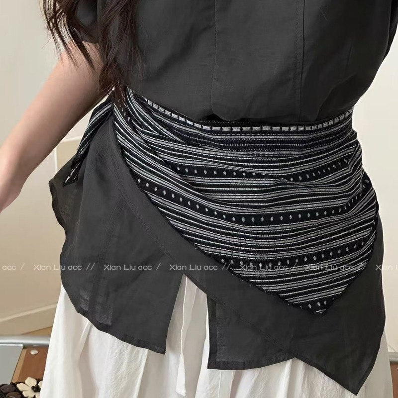日系文艺风黑白条纹丝巾女2025新款小众高级感百搭领巾氛围感配饰|undefined