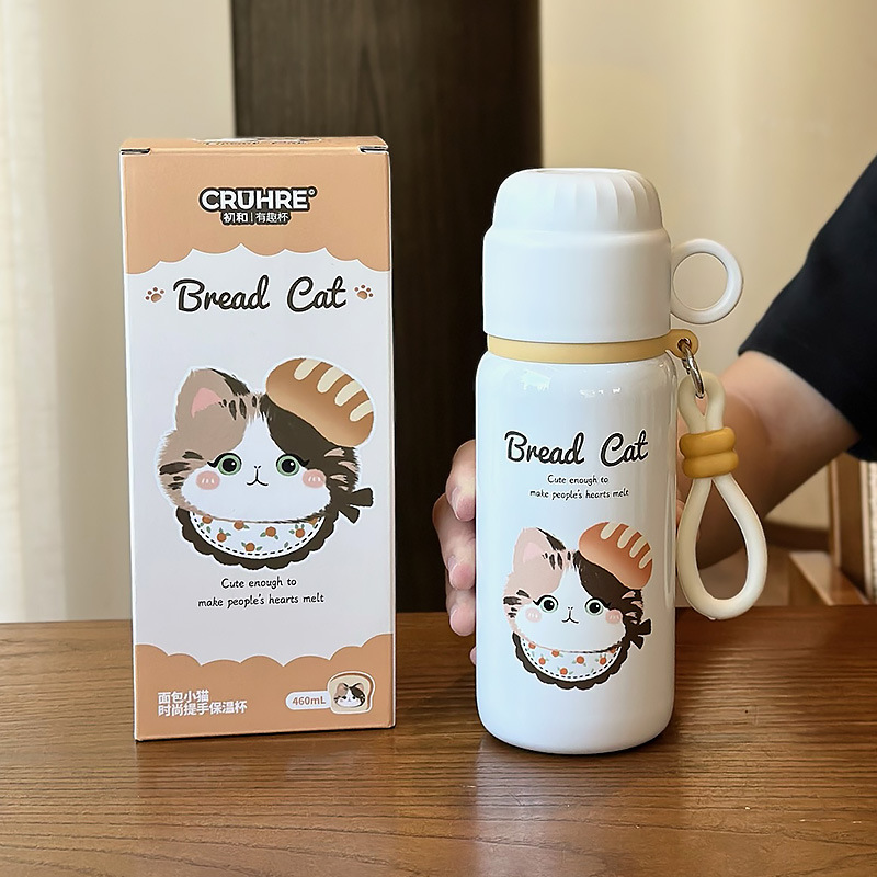 Pan serie de gatos de mano taza de aislamiento térmico de alta calidad de mujer taza de agua de paja de taza de café de acero inoxidable 316