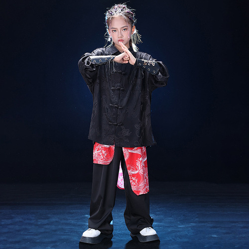 Kids' Streetwear with Chinese Style, Unisex Performance Suit Set for Children, Hip-Hop, Chinese New Year, National Trend Performance, Tang Suit