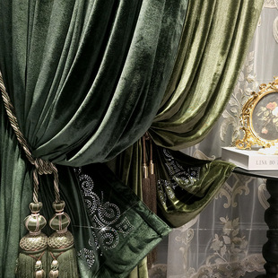 French Accessible Luxury 2025 New Green High-End Curtains Simple Velvet House Living Room Bedroom Classy