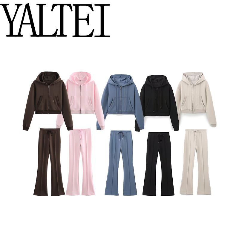 Yaltei Cross-Border Aliexpress Ins European and American Foreign Trade Women's Clothing Stitched Decorative Double-Sided Fabric Flared Pants Sweatshirt