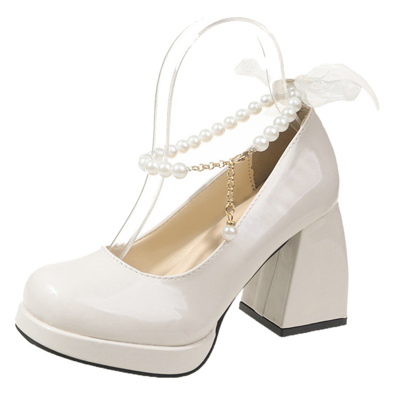 Zapatos de cuero de tacón alto para mujeres Primavera y otoño 2024 nuevos zapatos de boda blancos zapatos de cuero retro grueso talón plataforma altura aumento Mary Jane