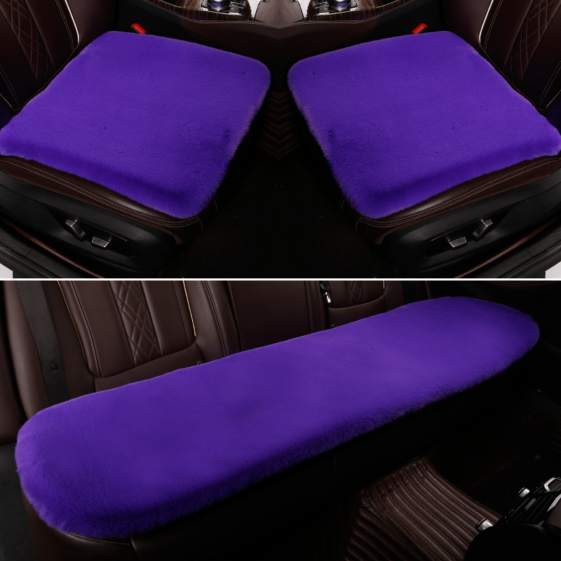 Winter car seat cushion set, imitation rabbit fur, thick short plush, three-piece set, no backrest, warm car seat pad for winter