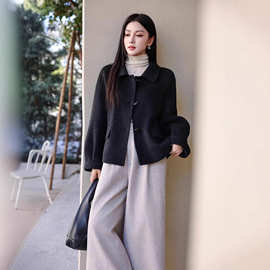 小个子大衣女双面羊绒红色冬季新款高端时尚气质短款羊毛毛呢外套