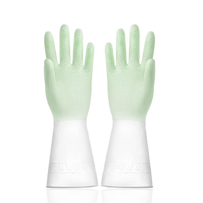 [Con embalaje] guantes de lavado de platos guantes de dos colores de limpieza doméstica cocina cepillo de platos de látex duradero