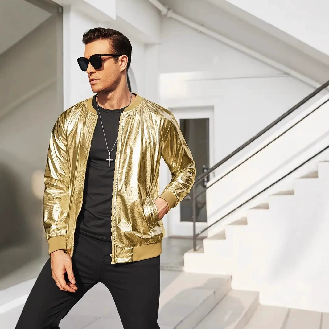 2025 мужская яркая металлическая куртка 70-е годы диско рождественская вечеринка университетская куртка на молнии бейсбол костюм