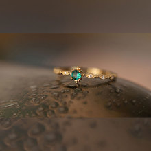 蒂奇新款S925纯银镶嵌祖母绿钻开口戒指时尚轻奢设计复古指环女