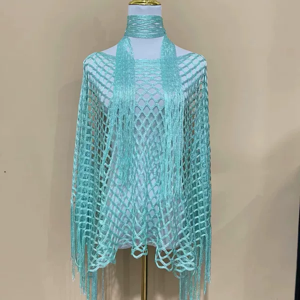 Cross-Border Hot Style 2024 New Knitted Hollow 2-Piece Pullover Shawl Can Be Worn in Various Ways and Can Be Used as a Beach Towel