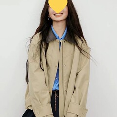 2025秋季新款外套翻领设计风复古撞色休闲上衣宽松百搭夹克女