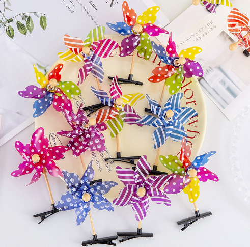 6잎 컬러풀 풍차 머리핀 (랜덤)