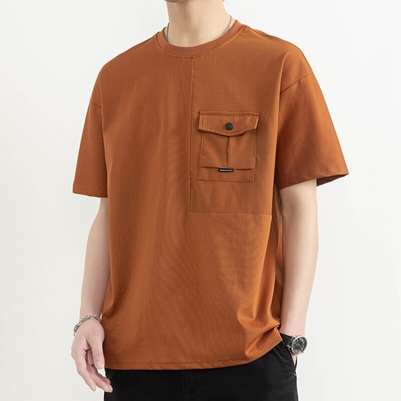 Beijianglang Designer Short-Sleeved T-Shirt for Men, High-End Spliced Fabric, Summer Casual Round Neck, Cool Feel Beijianglang Designer Short-Sleeved T-Shirt for Men, High-End Spliced Fabric, Summer Casual Round Neck, Cool Feel
