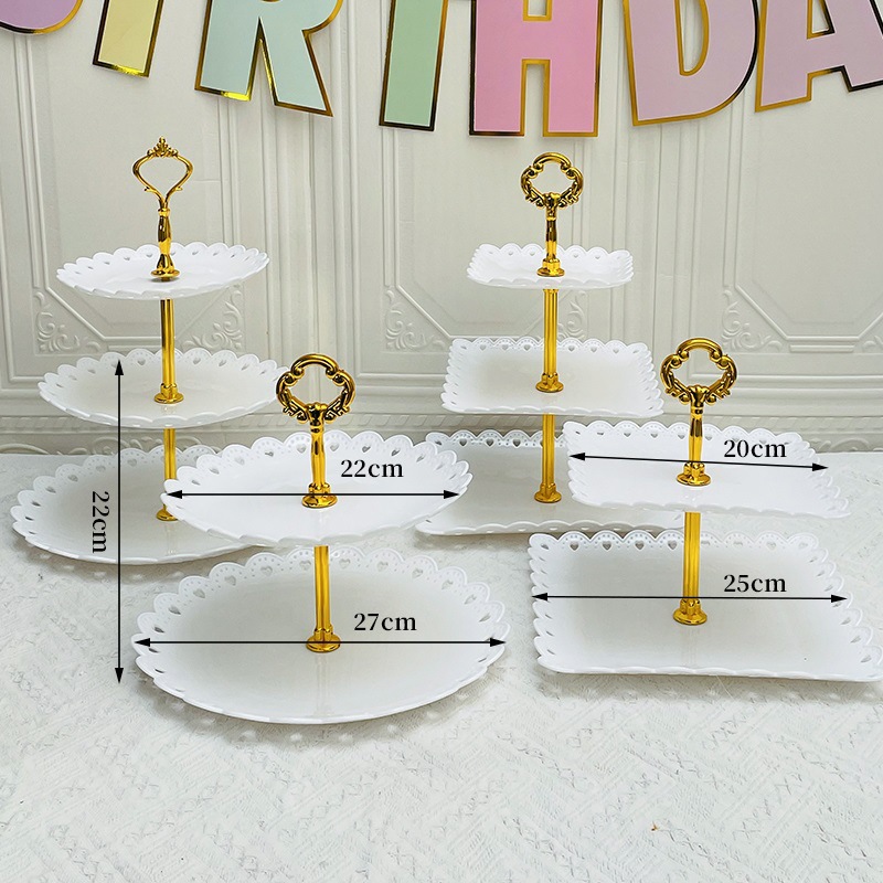 Decoración de postres de cumpleaños estante de exhibición de boda europea estante de frutas estante de pastel de plástico bandeja de bocadillos