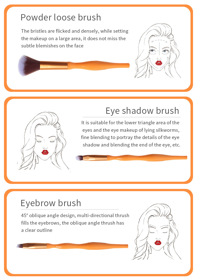 LMLTOP Makeup Brush Set of 5 pieces: Setting, loose brush, eyelash comb, Eyebrow Brush, Eyeshadow Brush TOP-035 Application Scenario