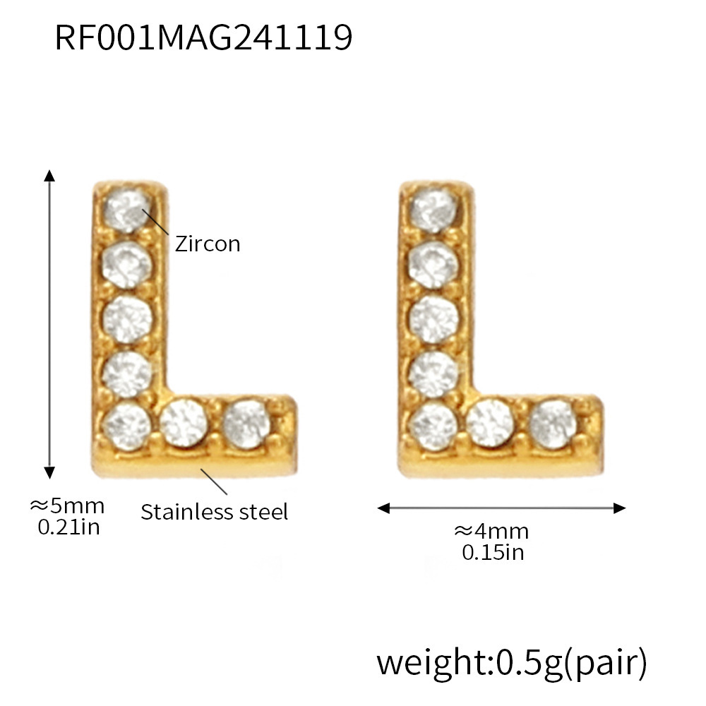 Qiong Yao Titanium Steel 26 letras con incrustaciones de circón Juego de joyas PVD chapado en oro real collar de retención de color pulsera anillo aretes