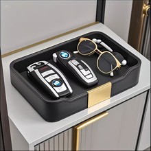 收纳盒车钥匙盘桌面杂物盒子眼镜耳机摆放展示皮革托盘办公用品盒