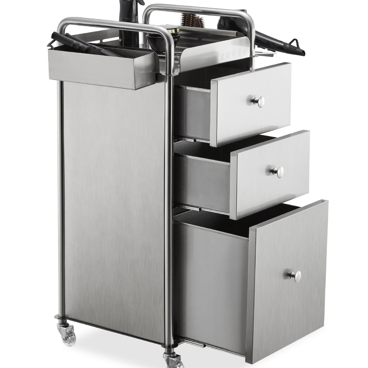 Barbería herramienta gabinete de acero inoxidable herramienta de peluquería Carro de peluquería de coche estante de almacenamiento multifuncional gabinete de polvo de corte de pelo