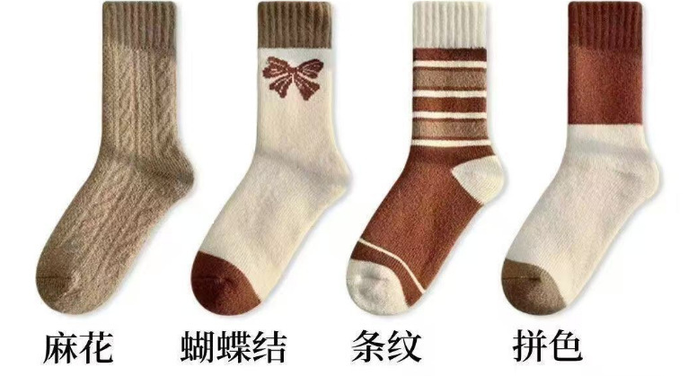 蝴蝶结冬季潮袜中筒袜加厚中筒袜秋冬甜美蝴蝶结保暖毛圈袜袜子女|undefined