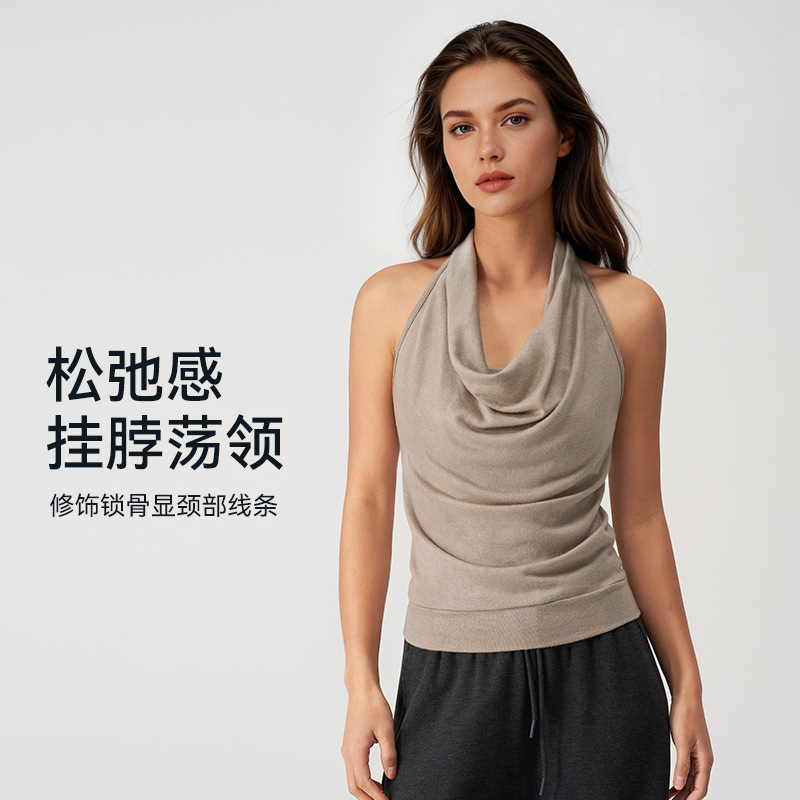 2026 New Spring Style Swing-Neck Lightweight Breathable Integrated Cup Pad Casual Outdoor Sports Halter Vest