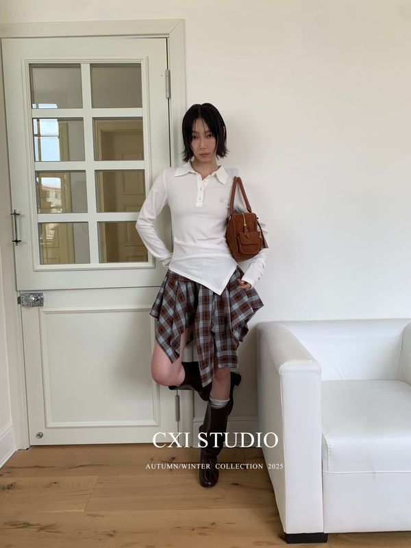 CXI2025秋季新款收腰POLO针织衫多色T恤百搭小个子甜酷长袖上衣女|undefined