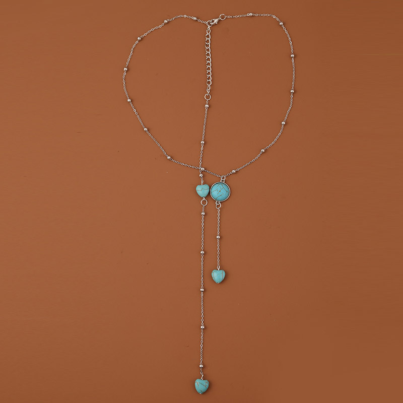 Retro Heart-shape Turquoise Long Necklace Wholesale display picture 6