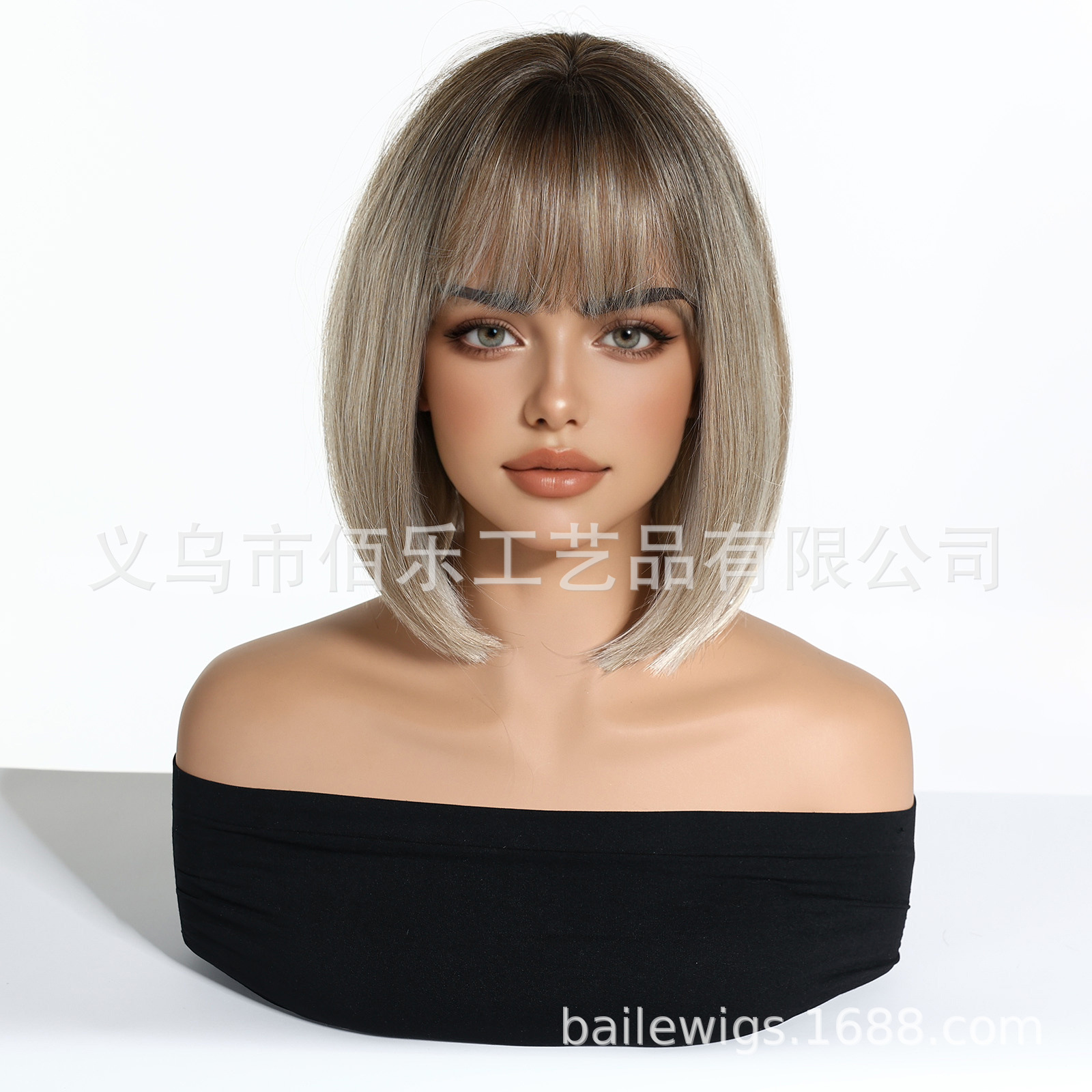 Bo Bo peluca Qi cejas cabello recto de la parte superior de la cabeza teñido marrón claro gradiente fábrica transfronteriza al por mayor de stock cabello