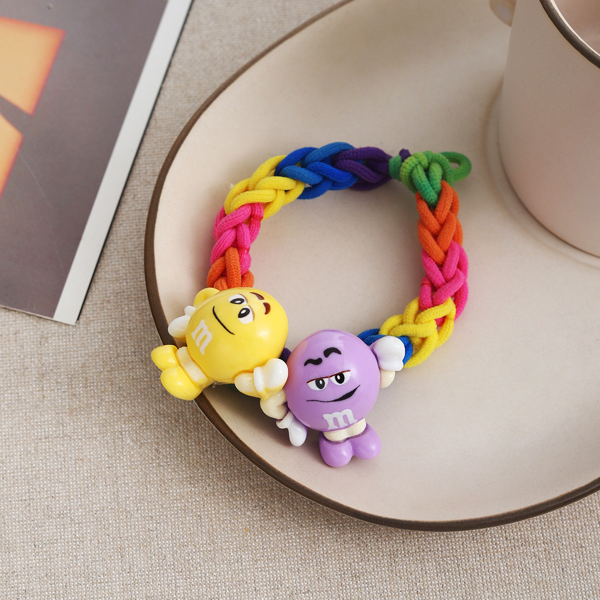 Tejido m bean Sweetheart linda chica alta elástica arco iris anillo para el cabello cuerda para la cabeza 2025 nueva banda elástica duradera para mujer