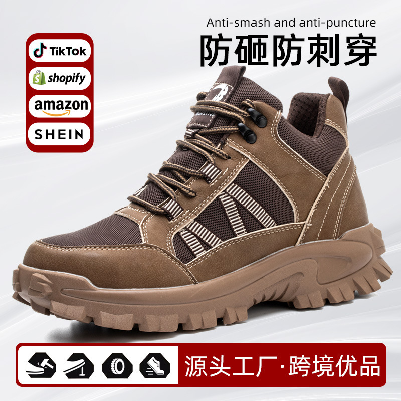 Zapatos de seguridad para hombre, antiaplastamiento, antipinchazos, de caña alta, cómodos, resistentes al desgaste, zapatos de seguridad transfronterizos, calzado de protección laboral.