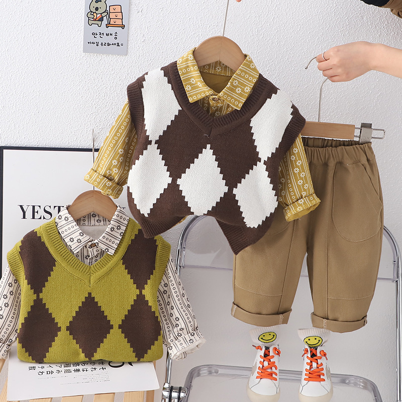 Cross-border children's clothing spring new boys baby baby children's suit vest shirt long sleeve suit three-piece suit tide