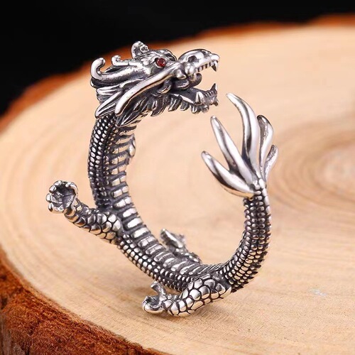 Chiba Taiyin Retro Silver Dragon Ring Men's Trendy Single Noble Retro National Style Animal Shape Index Finger Ring