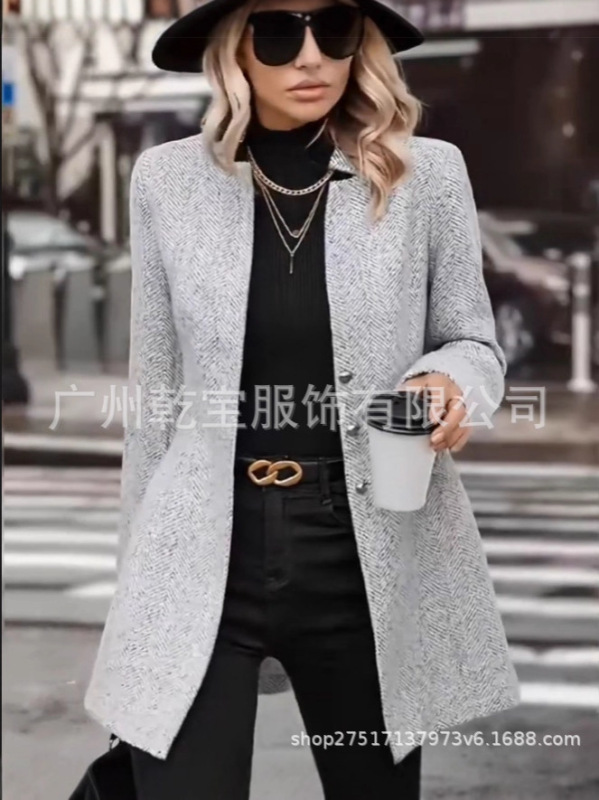 2025现货新款跨境外贸欧美女装热销款春秋款单排多扣立领西装外套|undefined