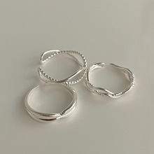 赛伊娜简约百搭S925纯银镂空线条缠绕戒指女小众设计感开口指环