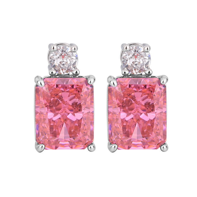 Otoño e invierno nuevo Zhuang Sheng joyería traje alto carbono diamante hielo flor corte cobre incrustaciones profundo Rosa diamante traje principal piedra 8*10